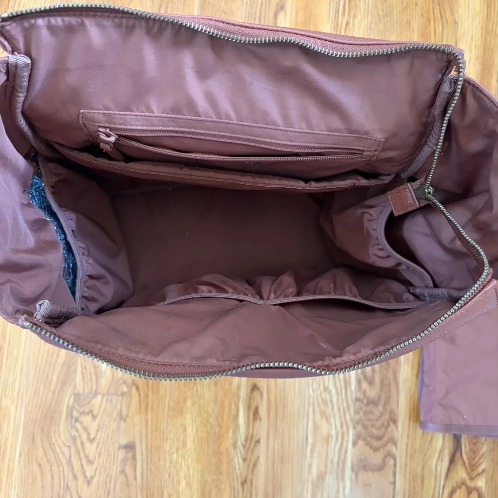 Freshly Picked Chestnut Brown Pebbled Leather Baby Backpack with Changing Pad